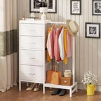 Commode avec tringle à vêtements, petite armoire à 4 tiroirs pour chambre à coucher, commode réversible en tissu pour enfants avec tringle à vêtements, tour de rangement haute, 112 cm de hauteur.