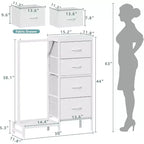 Commode avec tringle à vêtements, petite armoire à 4 tiroirs pour chambre à coucher, commode réversible en tissu pour enfants avec tringle à vêtements, tour de rangement haute, 112 cm de hauteur.