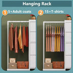 Commode avec tringle à vêtements, petite armoire à 4 tiroirs pour chambre à coucher, commode réversible en tissu pour enfants avec tringle à vêtements, tour de rangement haute, 112 cm de hauteur.