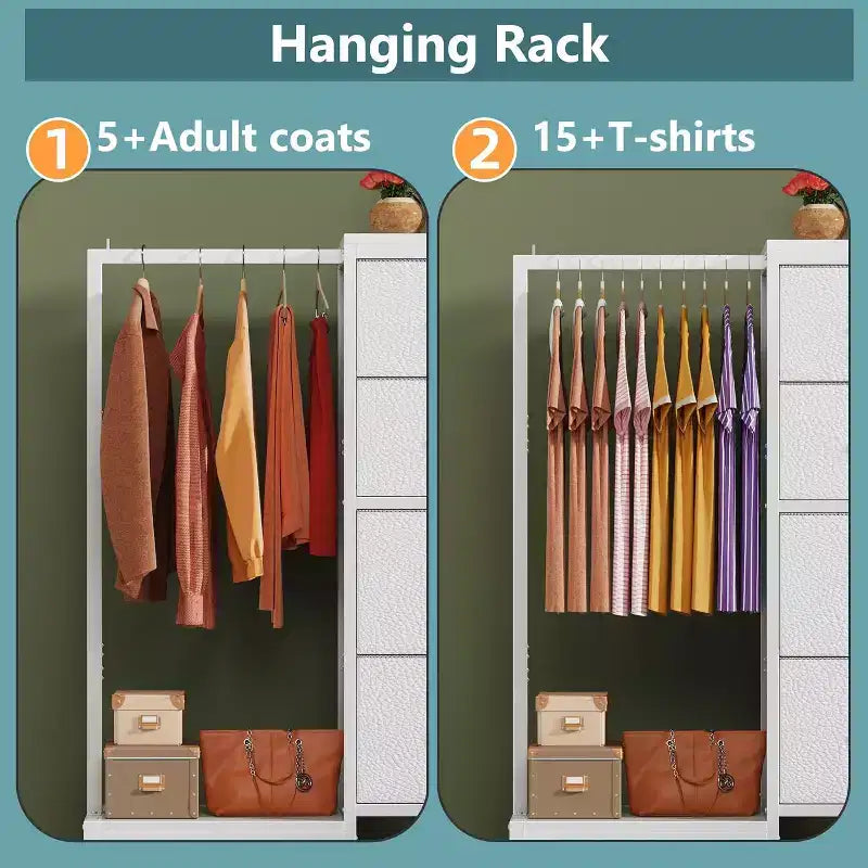 Commode avec tringle à vêtements, petite armoire à 4 tiroirs pour chambre à coucher, commode réversible en tissu pour enfants avec tringle à vêtements, tour de rangement haute, 112 cm de hauteur.
