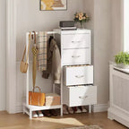 Commode avec tringle à vêtements, petite armoire à 4 tiroirs pour chambre à coucher, commode réversible en tissu pour enfants avec tringle à vêtements, tour de rangement haute, 112 cm de hauteur.