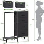 Commode avec tringle à vêtements, petite armoire à 4 tiroirs pour chambre à coucher, commode réversible en tissu pour enfants avec tringle à vêtements, tour de rangement haute, 112 cm de hauteur.