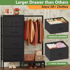 Commode avec tringle à vêtements, petite armoire à 4 tiroirs pour chambre à coucher, commode réversible en tissu pour enfants avec tringle à vêtements, tour de rangement haute, 112 cm de hauteur.