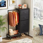 Commode avec tringle à vêtements, petite armoire à 4 tiroirs pour chambre à coucher, commode réversible en tissu pour enfants avec tringle à vêtements, tour de rangement haute, 112 cm de hauteur.