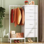 Commode avec tringle à vêtements, petite armoire à 4 tiroirs pour chambre à coucher, commode réversible en tissu pour enfants avec tringle à vêtements, tour de rangement haute, 112 cm de hauteur.