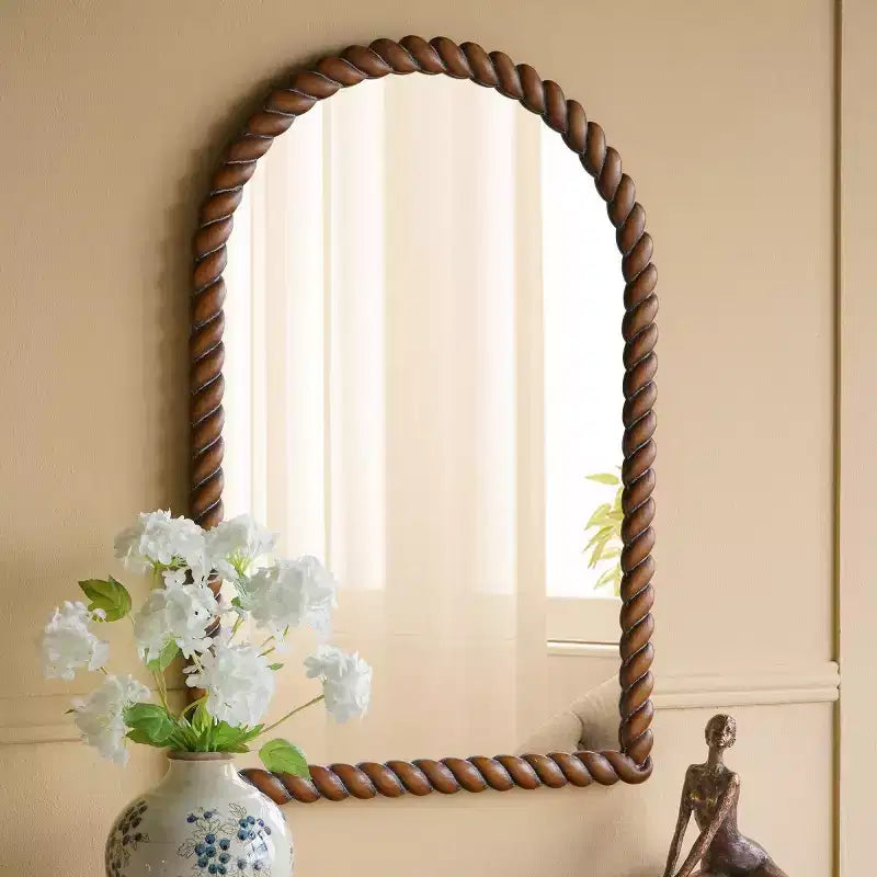 Miroir mural moderne en bois, Miroir de courtoisie marron pour salle de bain, Miroir décoratif pour salon, entrée ou chambre à coucher-Panipeachy