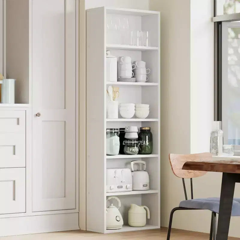 63,6 po. de haut Bibliothèque-commode, Bibliothèque sur pied à 6 étagères, Bibliothèque en bois à 6 niveaux à étagères ouvertes, Étagères de rangement et d'exposition sur pied