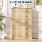 Commode haute à 5 tiroirs cannelés, commode verticale en bois avec poignées métalliques, armoire de rangement peu encombrante pour chambre à coucher, appartement, chambre d'amis.