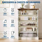Commode haute à 5 tiroirs cannelés, commode verticale en bois avec poignées métalliques, armoire de rangement peu encombrante pour chambre à coucher, appartement, chambre d'amis.