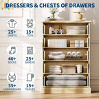 Commode haute à 5 tiroirs cannelés, commode verticale en bois avec poignées métalliques, armoire de rangement peu encombrante pour chambre à coucher, appartement, chambre d'amis.