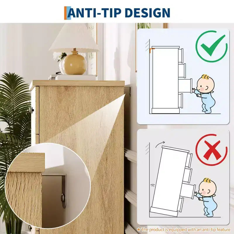 Commode haute à 5 tiroirs cannelés, commode verticale en bois avec poignées métalliques, armoire de rangement peu encombrante pour chambre à coucher, appartement, chambre d'amis.