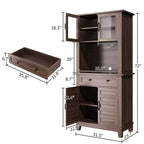 Meuble de Rangement Haut de Cuisine 183 cm, Vaisselier de Cuisine avec Support Micro-ondes, Buffet avec Tiroirs et Portes Vitrées pour Salle à Manger, Salon