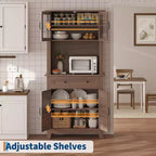 Meuble de Rangement Haut de Cuisine 183 cm, Vaisselier de Cuisine avec Support Micro-ondes, Buffet avec Tiroirs et Portes Vitrées pour Salle à Manger, Salon