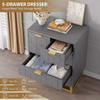 Commode de chambre à coucher, commode noire à 5 tiroirs avec pieds en métal, organiseur de rangement large et moderne pour salon, entrée