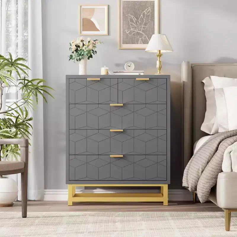 Commode de chambre à coucher, commode noire à 5 tiroirs avec pieds en métal, organiseur de rangement large et moderne pour salon, entrée