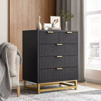Commode de chambre à coucher, commode noire à 5 tiroirs avec pieds en métal, organiseur de rangement large et moderne pour salon, entrée