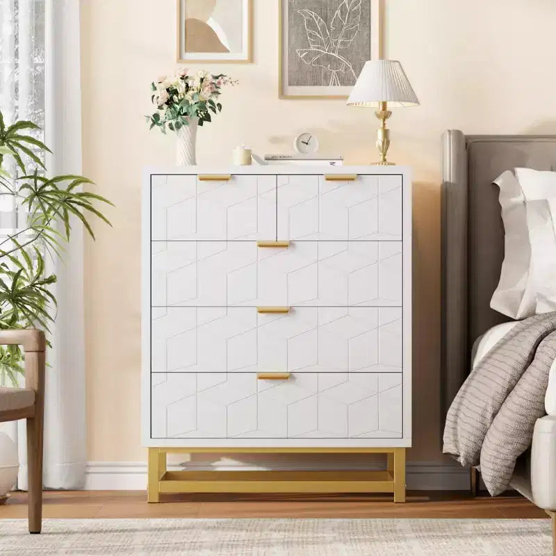 Commode de chambre à coucher, commode noire à 5 tiroirs avec pieds en métal, organiseur de rangement large et moderne pour salon, entrée