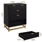 Commode de chambre à coucher, commode noire à 5 tiroirs avec pieds en métal, organiseur de rangement large et moderne pour salon, entrée