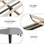 Cadre de lit avec tête de lit et oreilles, velours beige à rayures verticales, 2 poches de rangement et support à lattes en bois robuste