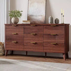 Commode à 9 tiroirs pour chambre à coucher, commode de 154 cm de large avec profil incurvé, tiroirs en bois cannelé, commode moderne pour salon