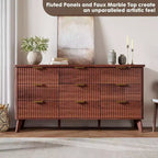 Commode à 9 tiroirs pour chambre à coucher, commode de 154 cm de large avec profil incurvé, tiroirs en bois cannelé, commode moderne pour salon