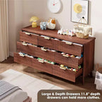 Commode à 9 tiroirs pour chambre à coucher, commode de 154 cm de large avec profil incurvé, tiroirs en bois cannelé, commode moderne pour salon
