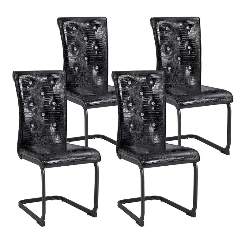 Lot de 2 chaises de salle à manger rétro en similicuir façon peau d'alligator avec pieds en métal noir