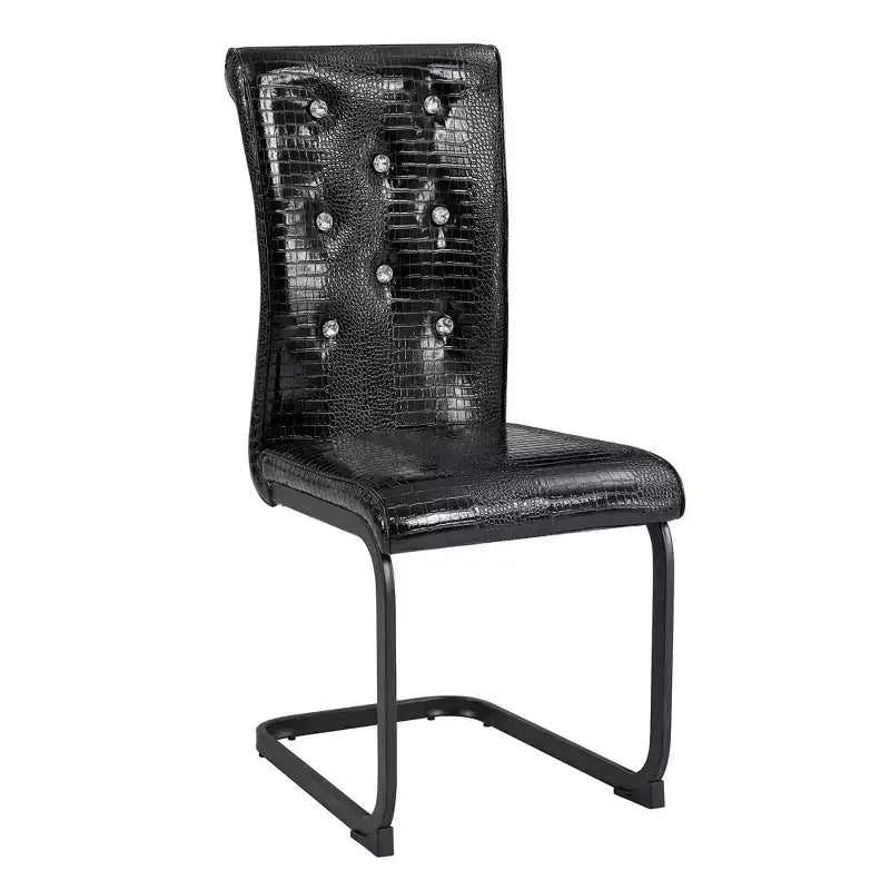 Lot de 2 chaises de salle à manger rétro en similicuir façon peau d'alligator avec pieds en métal noir