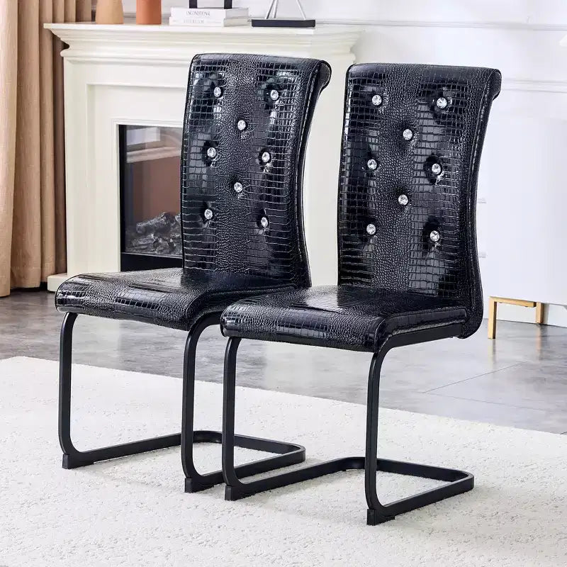 Lot de 2 chaises de salle à manger rétro en similicuir façon peau d'alligator avec pieds en métal noir