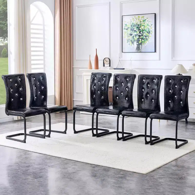 Lot de 2 chaises de salle à manger rétro en similicuir façon peau d'alligator avec pieds en métal noir