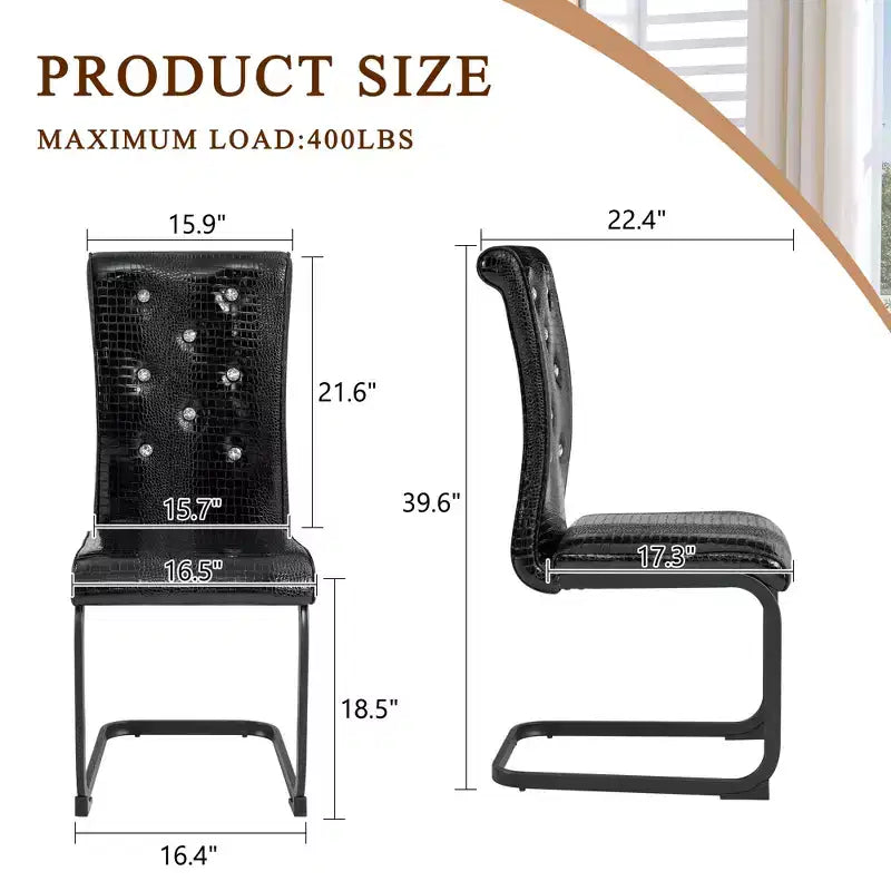 Lot de 2 chaises de salle à manger rétro en similicuir façon peau d'alligator avec pieds en métal noir