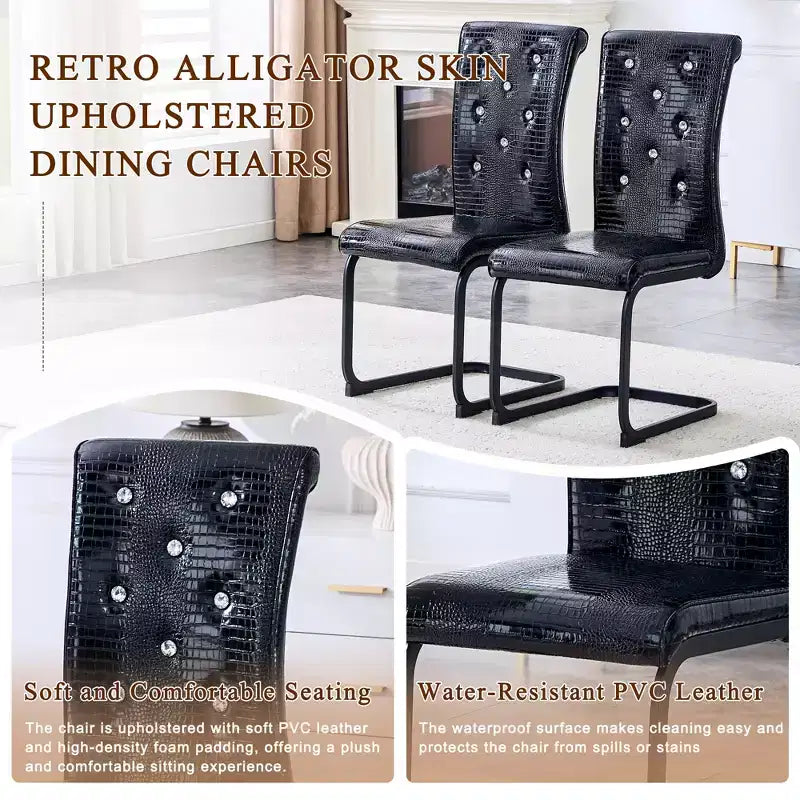 Lot de 2 chaises de salle à manger rétro en similicuir façon peau d'alligator avec pieds en métal noir