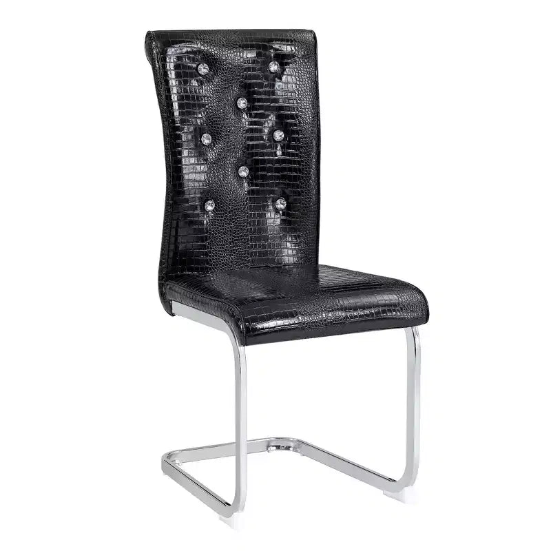 Lot de 4 chaises de salle à manger rétro rembourrées avec motif peau de crocodile et détails de boucles en cristal, pieds en métal galvanisé