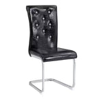 Lot de 4 chaises de salle à manger rétro rembourrées avec motif peau de crocodile et détails de boucles en cristal, pieds en métal galvanisé