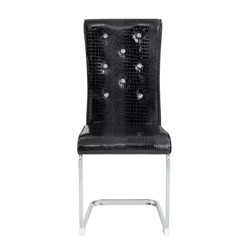 Lot de 4 chaises de salle à manger rétro rembourrées avec motif peau de crocodile et détails de boucles en cristal, pieds en métal galvanisé