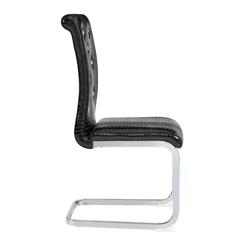 Lot de 4 chaises de salle à manger rétro rembourrées avec motif peau de crocodile et détails de boucles en cristal, pieds en métal galvanisé