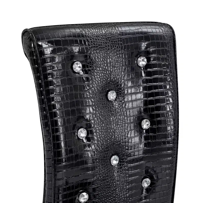 Lot de 4 chaises de salle à manger rétro rembourrées avec motif peau de crocodile et détails de boucles en cristal, pieds en métal galvanisé