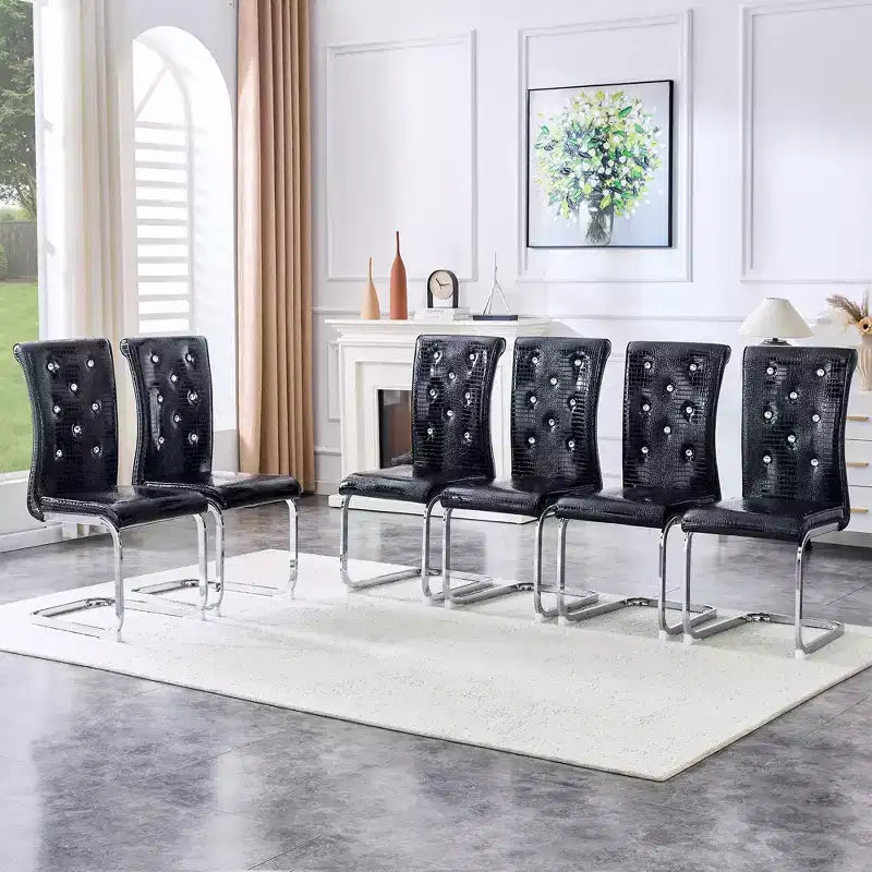 Lot de 4 chaises de salle à manger rétro rembourrées avec motif peau de crocodile et détails de boucles en cristal, pieds en métal galvanisé
