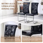 Lot de 4 chaises de salle à manger rétro rembourrées avec motif peau de crocodile et détails de boucles en cristal, pieds en métal galvanisé