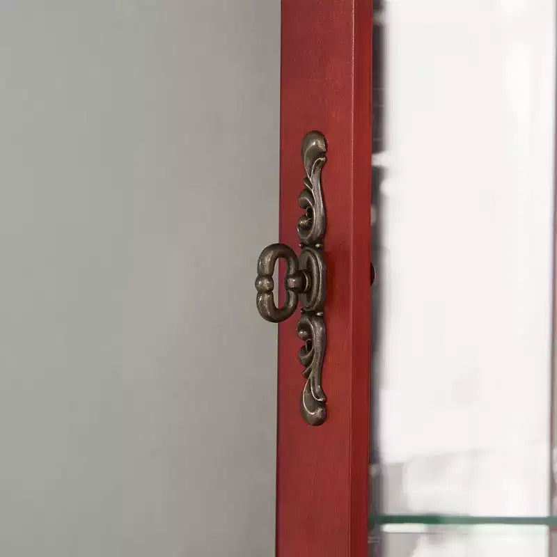 Meuble d'angle vitré avec éclairage, étagères en verre réglables et décoration perlée pour l'affichage de collections