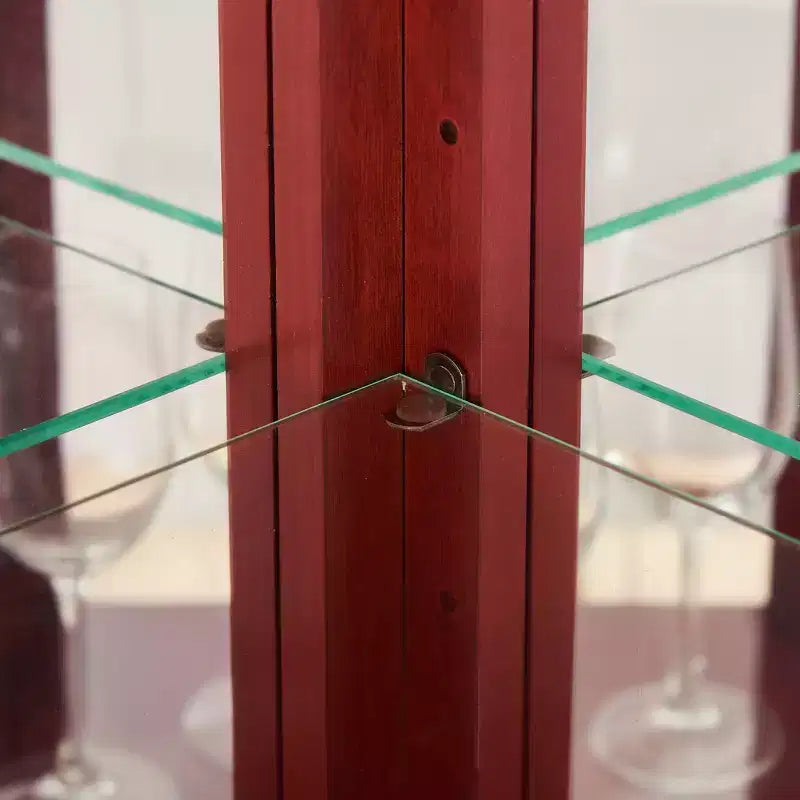 Meuble d'angle vitré avec éclairage, étagères en verre réglables et décoration perlée pour l'affichage de collections