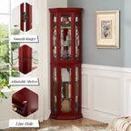 Meuble d'angle vitré avec éclairage, étagères en verre réglables et décoration perlée pour l'affichage de collections