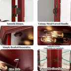 Meuble d'angle vitré avec éclairage, étagères en verre réglables et décoration perlée pour l'affichage de collections