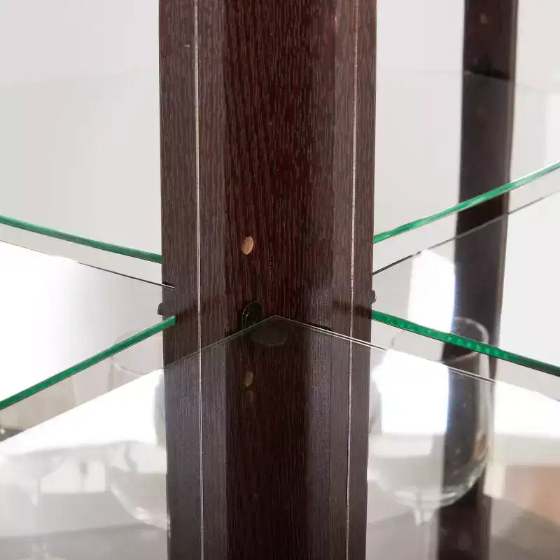 Vitrine d'angle éclairée avec étagères en verre réglables et dispositif anti-basculement pour collections d'antiquités