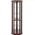 Vitrine d'angle éclairée avec étagères en verre réglables et dispositif anti-basculement pour collections d'antiquités