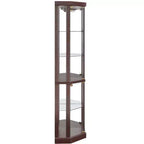 Vitrine d'angle éclairée avec étagères en verre réglables et dispositif anti-basculement pour collections d'antiquités