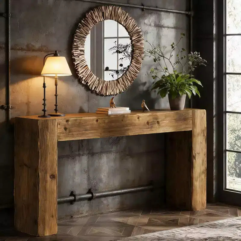 Console en bois massif, table d'entrée de style ferme pour canapé