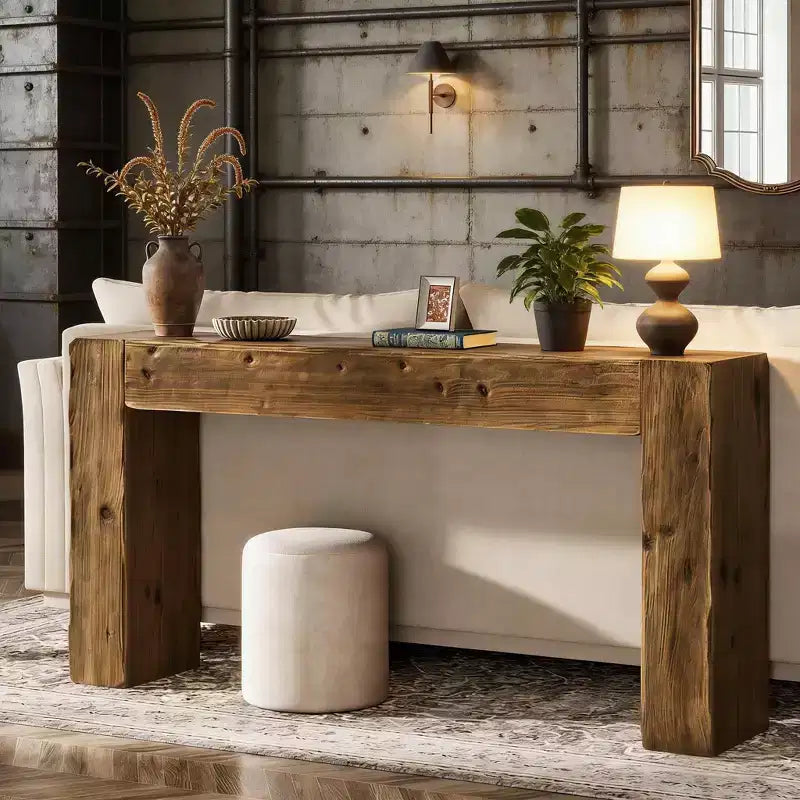 Console en bois massif, table d'entrée de style ferme pour canapé