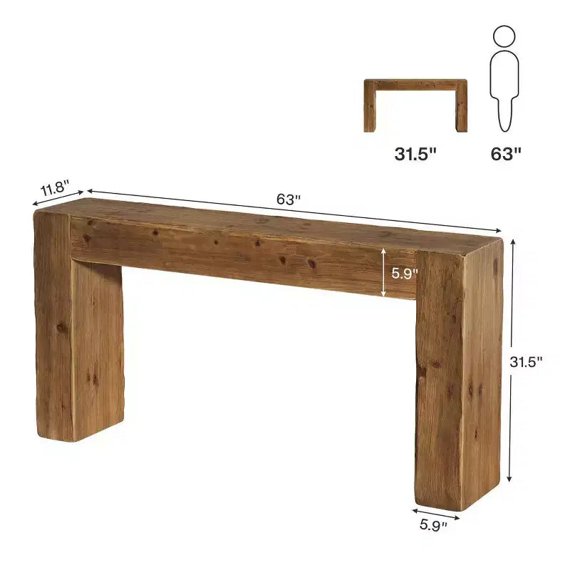 Console en bois massif, table d'entrée de style ferme pour canapé