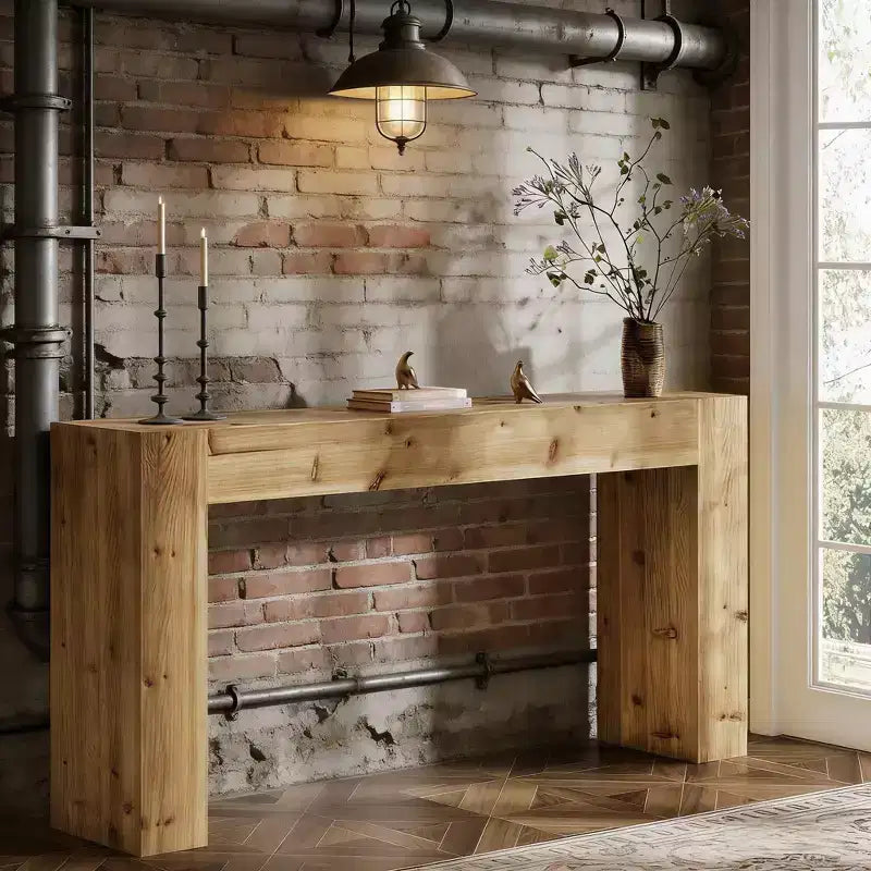 Console en bois massif, table d'entrée de style ferme pour canapé